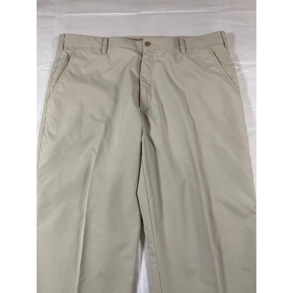 Nike Golf Mens 36x30 Tan White Micro Stripe Fit Dry Flat Front Pants Trousers - Picture 12 of 12